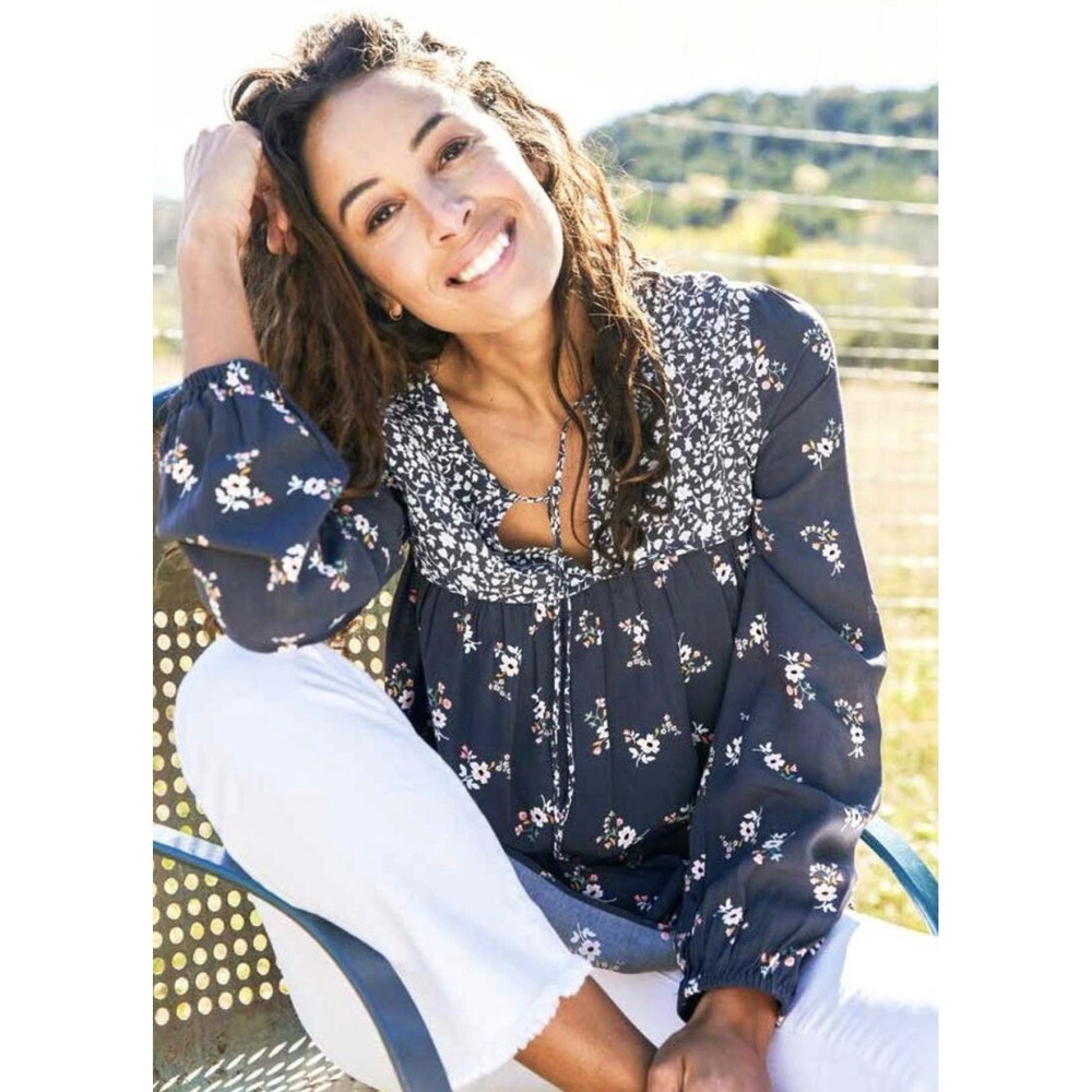 Matilda‎ Jane Floral Babydoll Blouse Medium Black White Boho Top